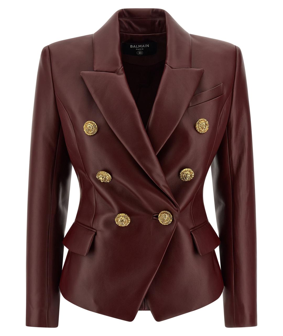 BALMAIN Бордовый кожаный жакет/пиджак, фото 1