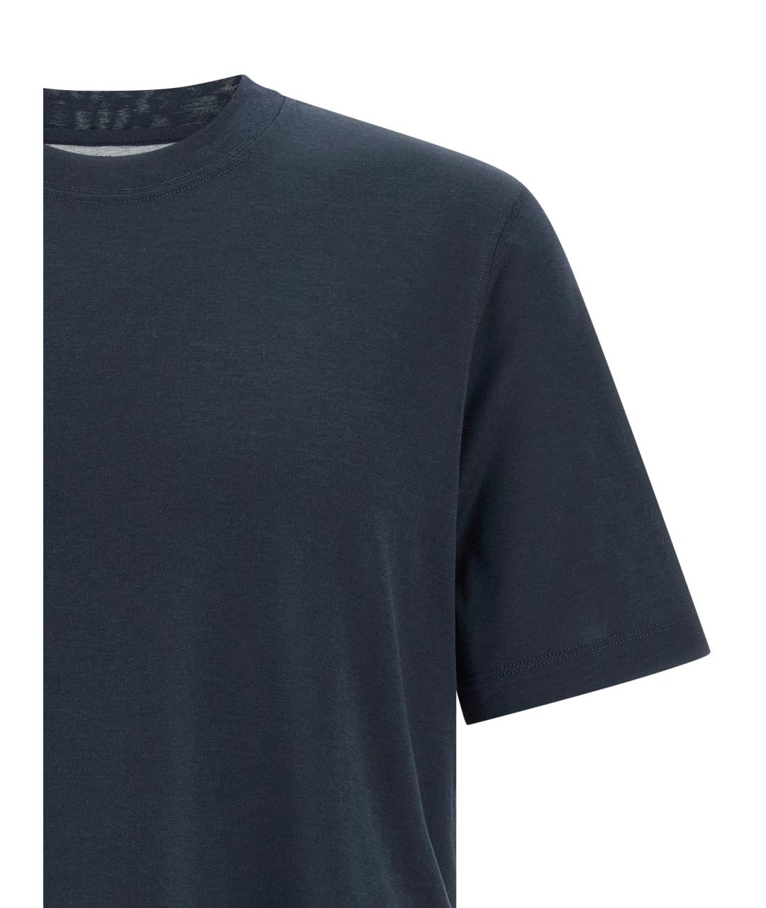 BRUNELLO CUCINELLI Синяя хлопковая футболка, фото 3