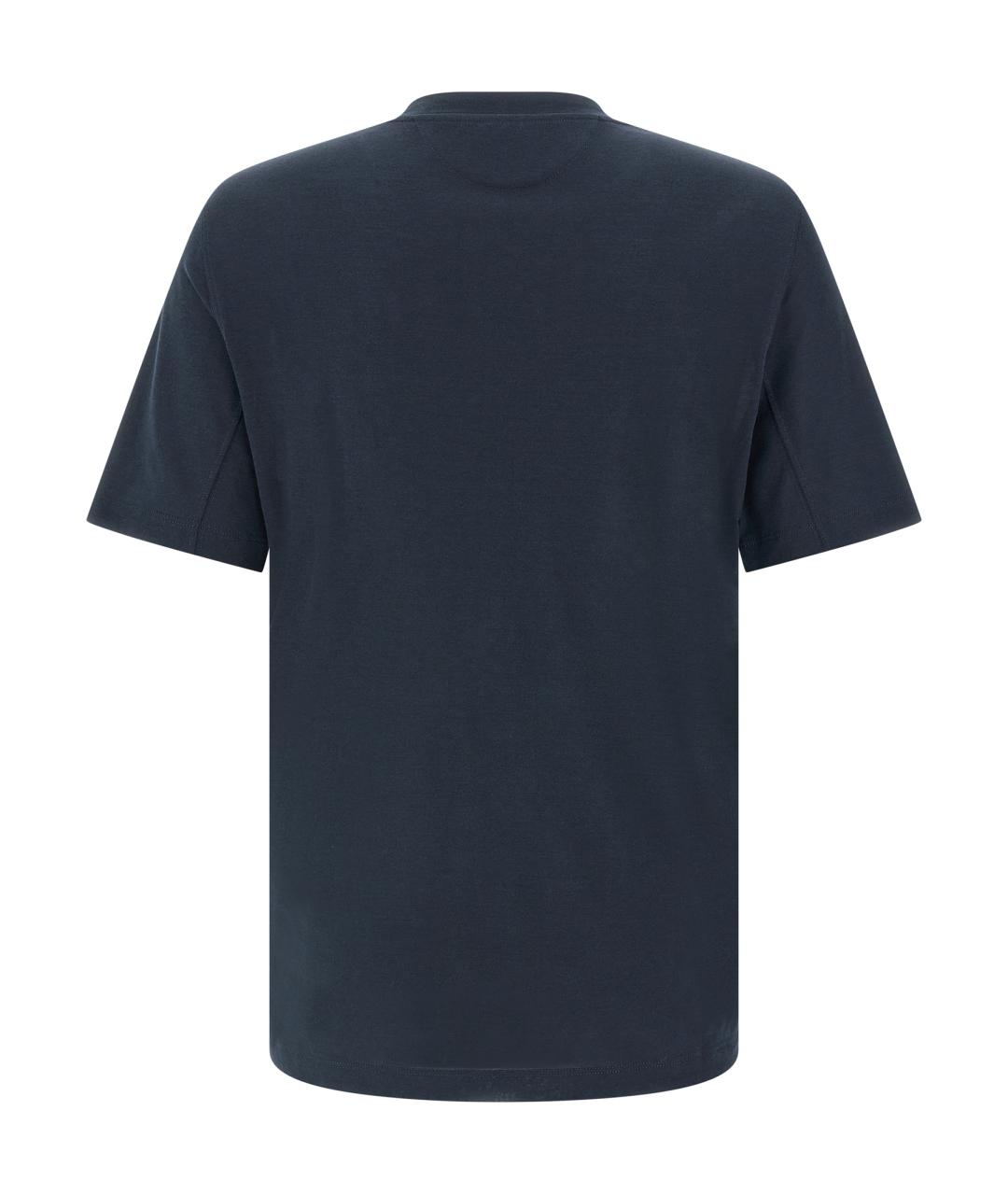 BRUNELLO CUCINELLI Синяя хлопковая футболка, фото 2