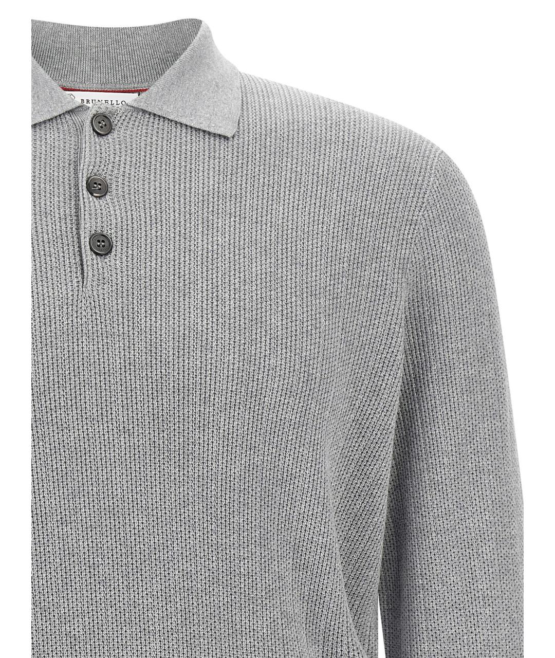 BRUNELLO CUCINELLI Серое хлопковое поло с длинным рукавом, фото 3