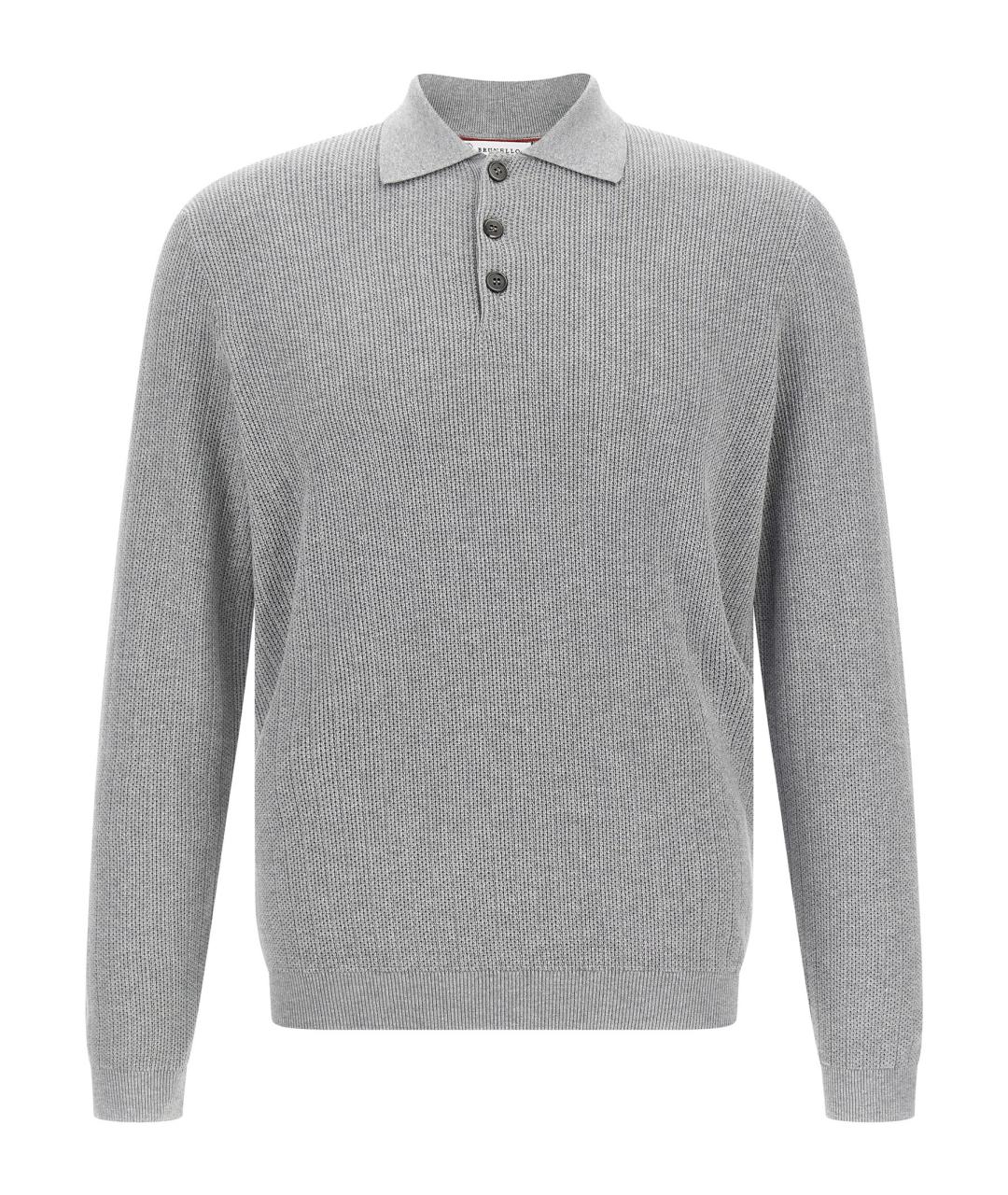 BRUNELLO CUCINELLI Серое хлопковое поло с длинным рукавом, фото 1