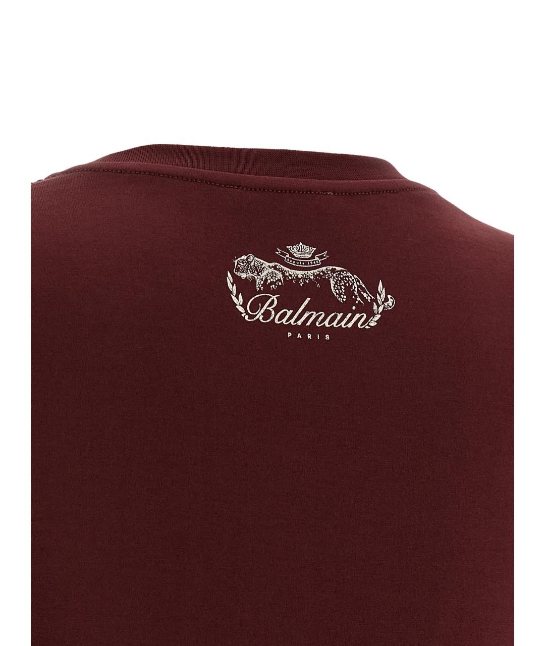 BALMAIN Бордовая хлопковая футболка, фото 4