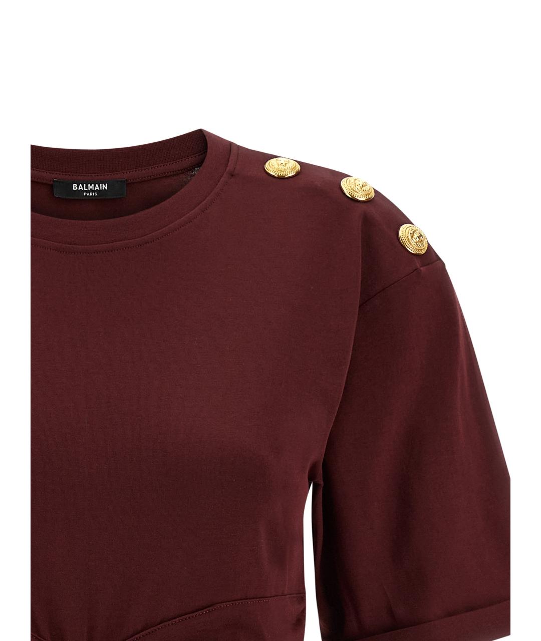 BALMAIN Бордовая хлопковая футболка, фото 3