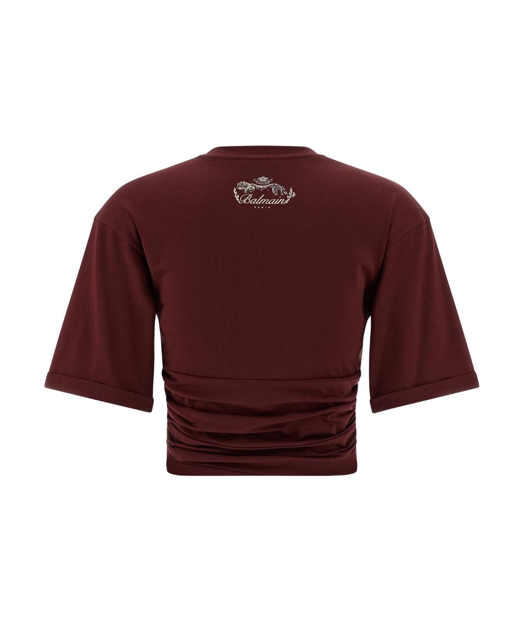 BALMAIN Бордовая хлопковая футболка, фото 2