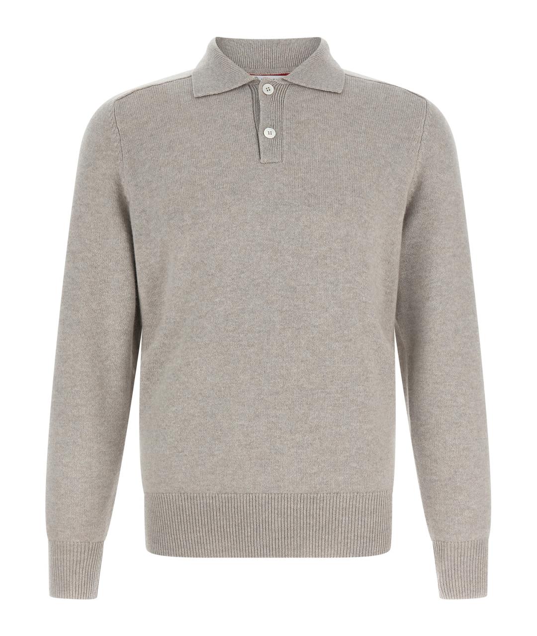 BRUNELLO CUCINELLI Бежевое поло с длинным рукавом, фото 1