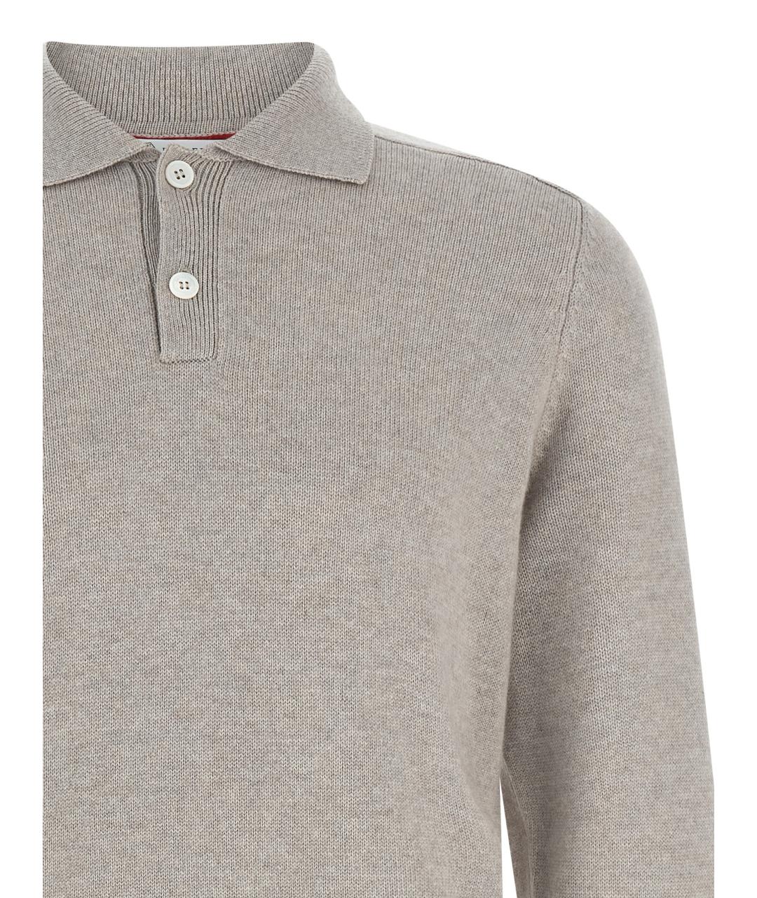 BRUNELLO CUCINELLI Бежевое поло с длинным рукавом, фото 3