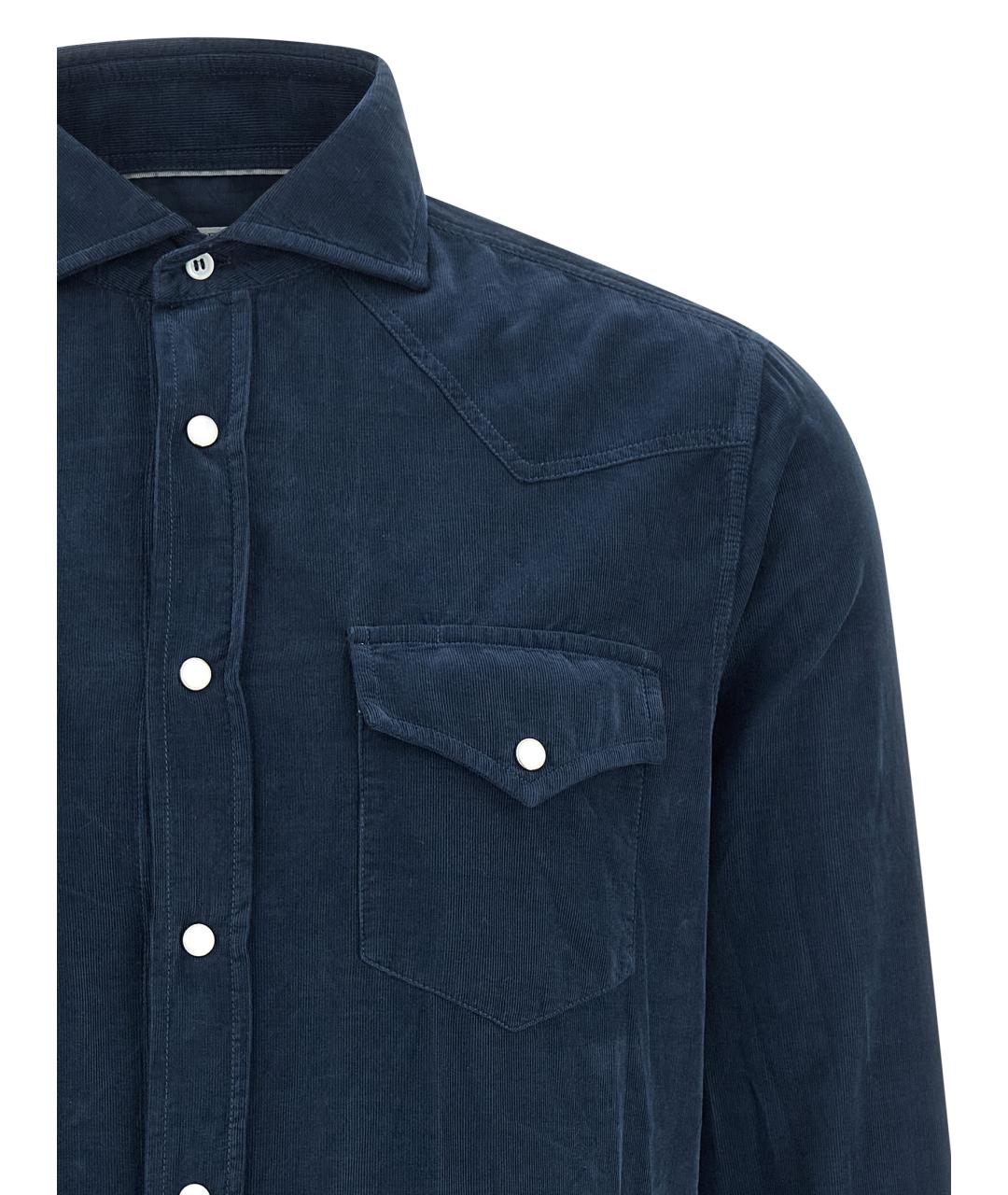 BRUNELLO CUCINELLI Синяя хлопковая кэжуал рубашка, фото 3