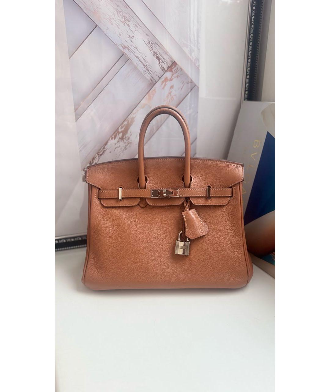 HERMES Коричневая кожаная сумка с короткими ручками, фото 9