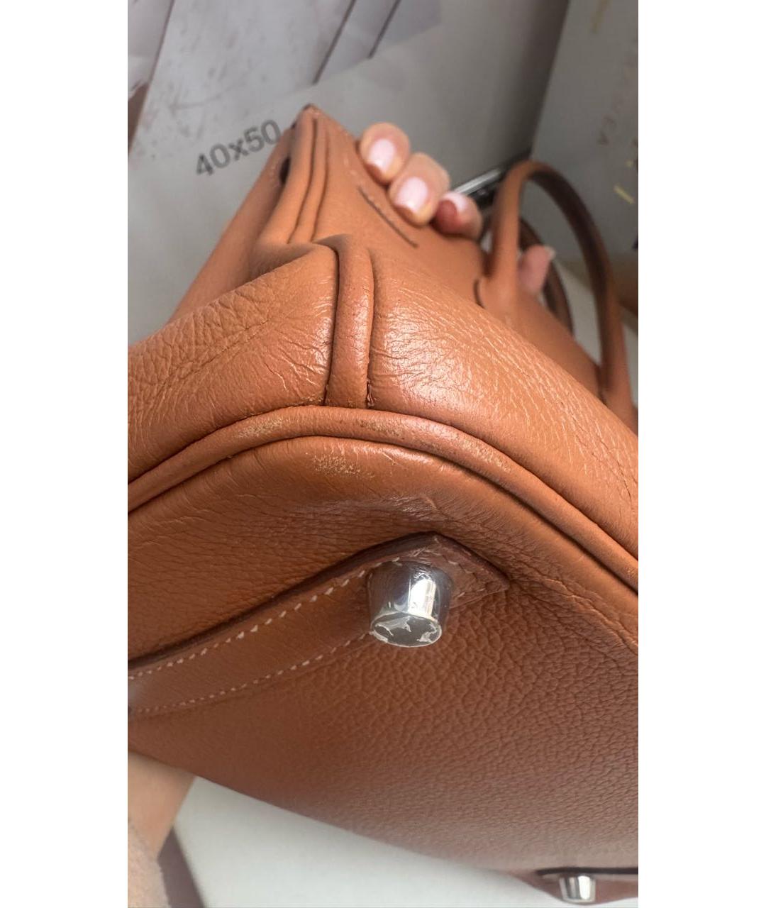 HERMES Коричневая кожаная сумка с короткими ручками, фото 6