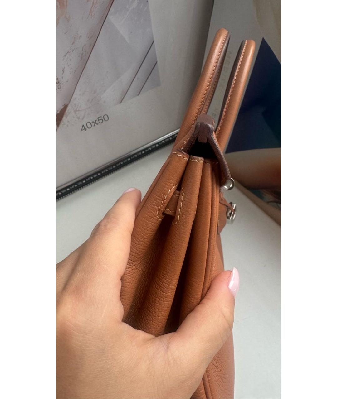HERMES Коричневая кожаная сумка с короткими ручками, фото 8