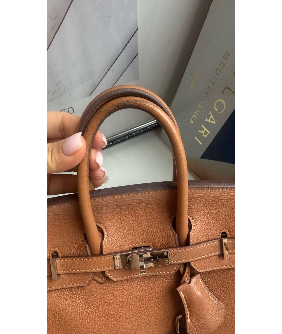 HERMES Коричневая кожаная сумка с короткими ручками, фото 5