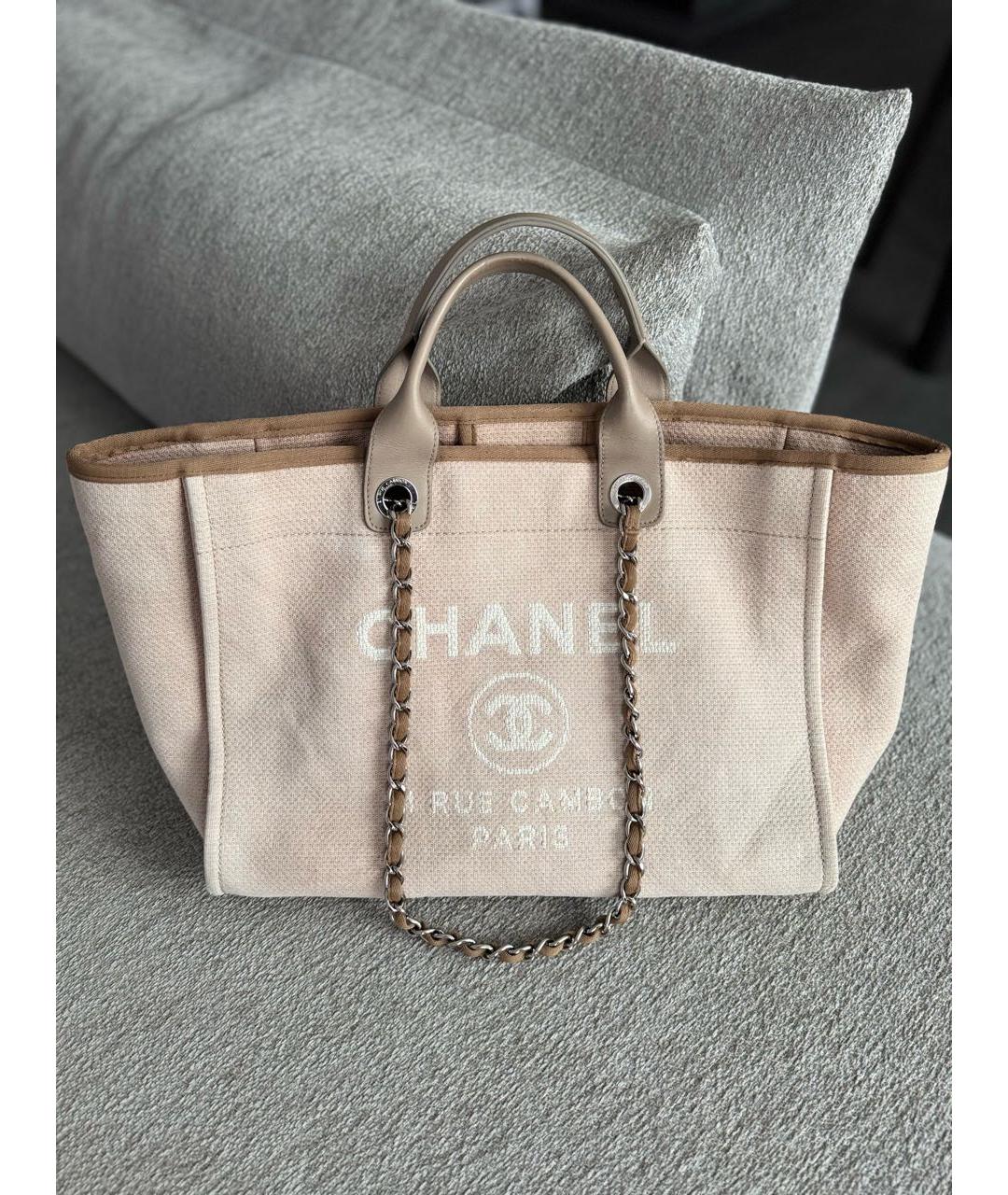 CHANEL Бежевая хлопковая сумка тоут, фото 9