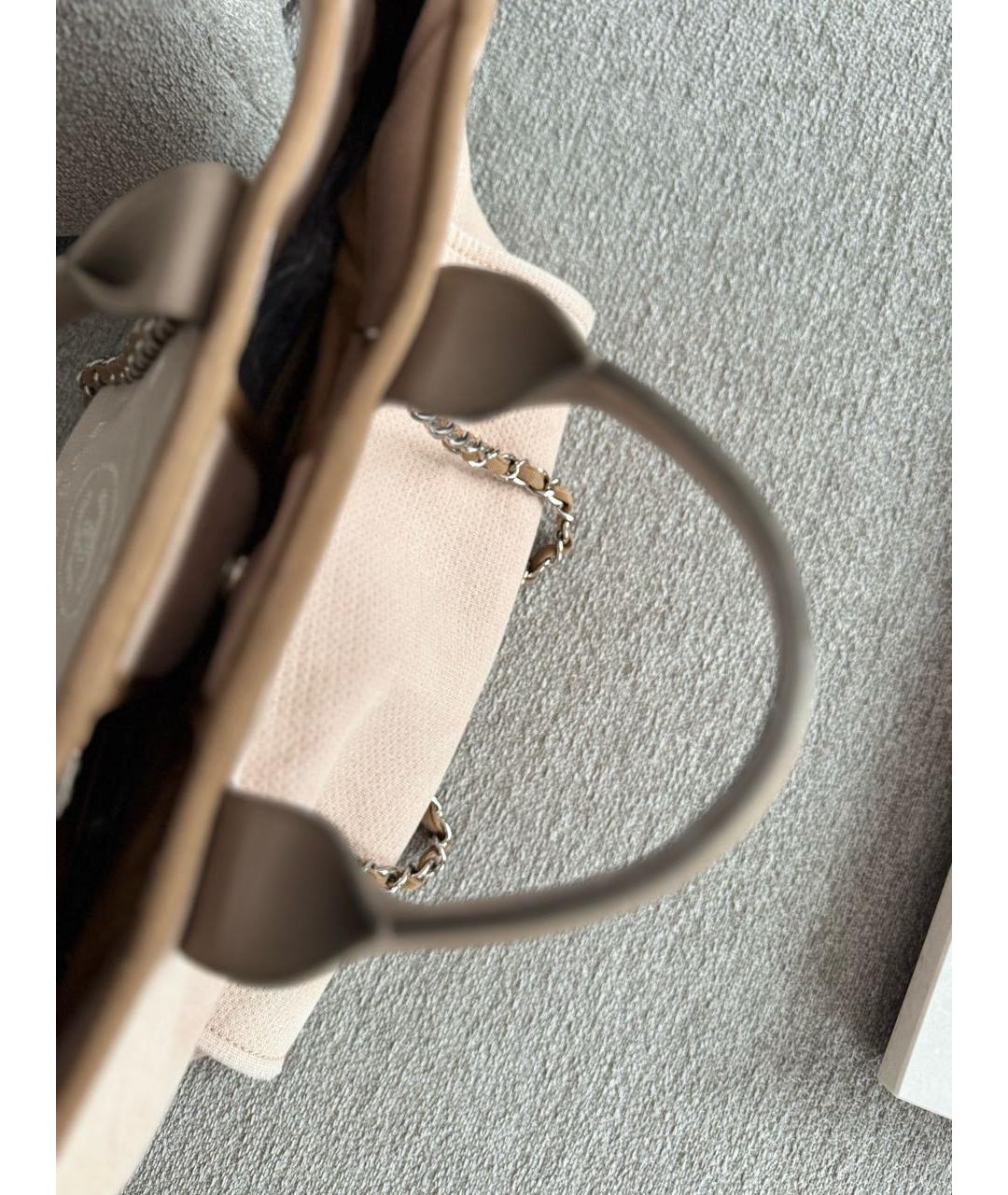 CHANEL Бежевая хлопковая сумка тоут, фото 6