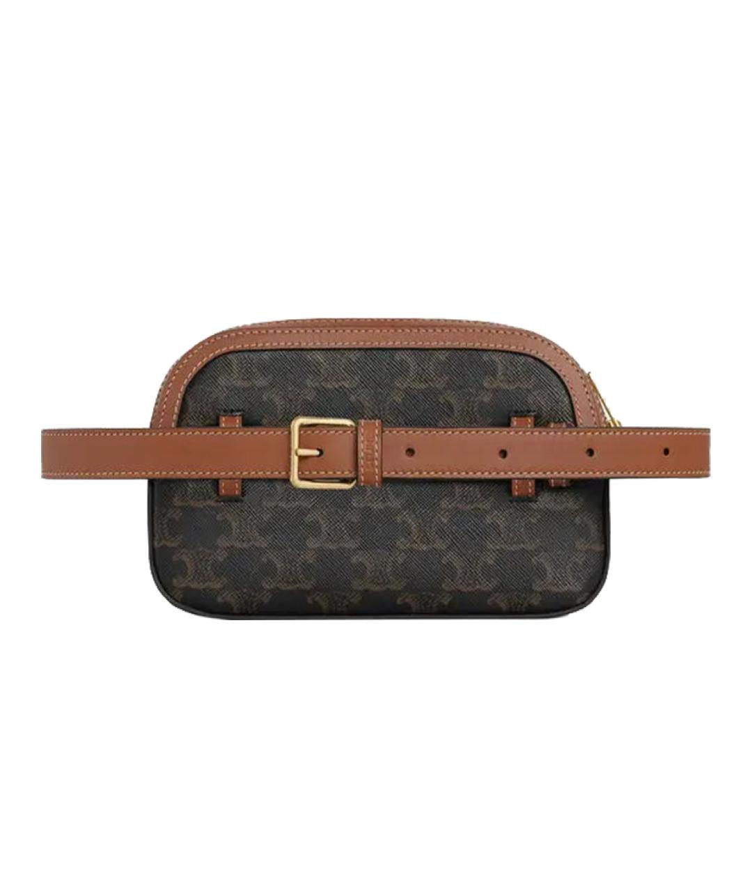 CELINE Коричневая кожаная поясная сумка, фото 3