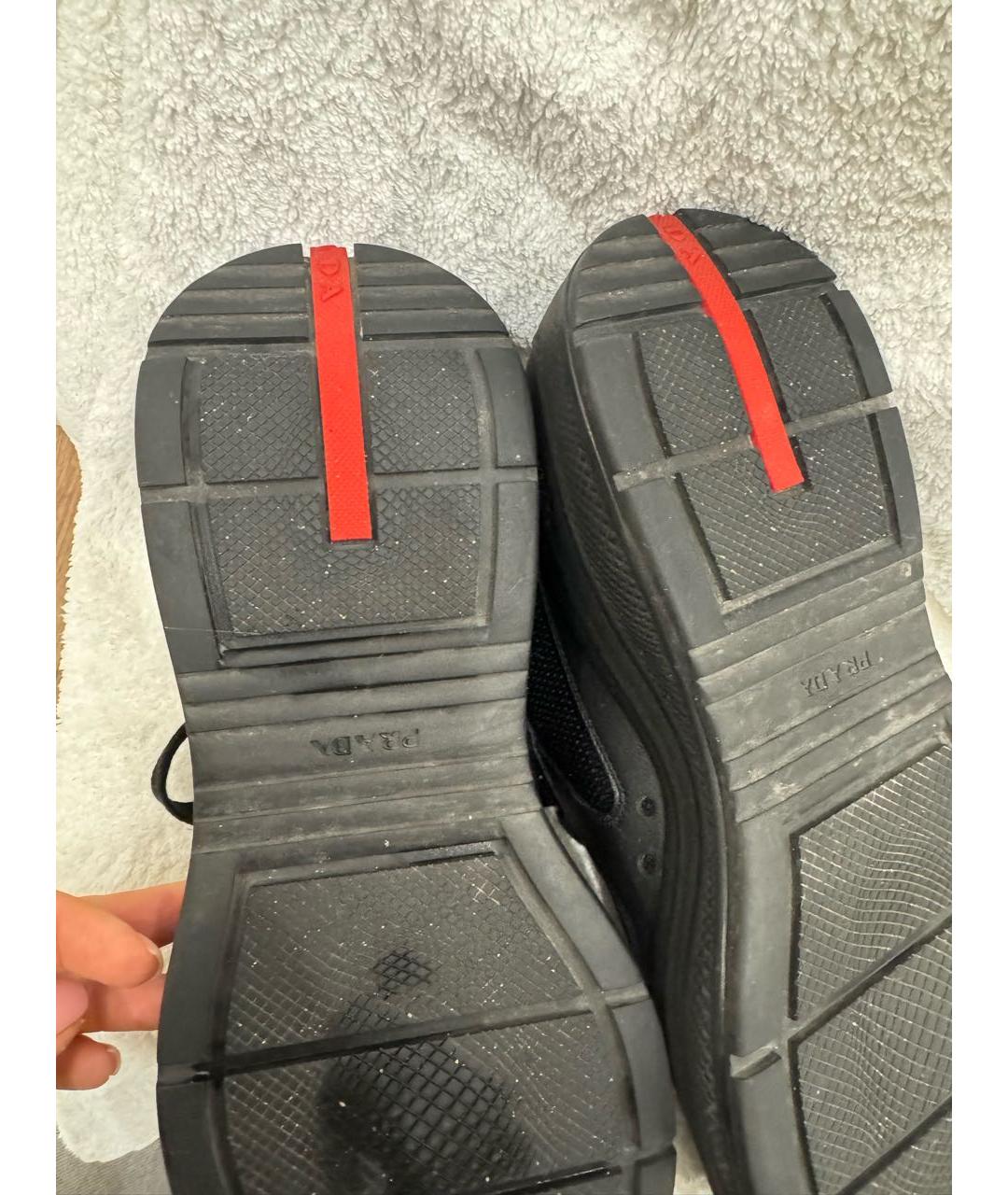 PRADA Черные кожаные низкие кроссовки / кеды, фото 6