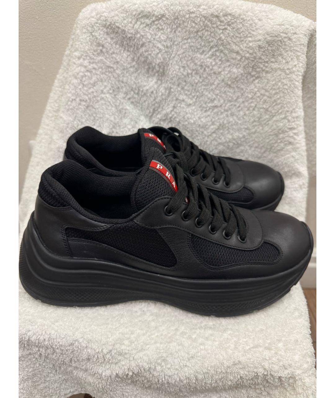 PRADA Черные кожаные низкие кроссовки / кеды, фото 7