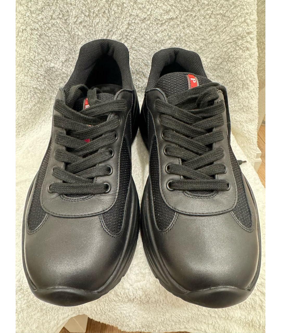 PRADA Черные кожаные низкие кроссовки / кеды, фото 2