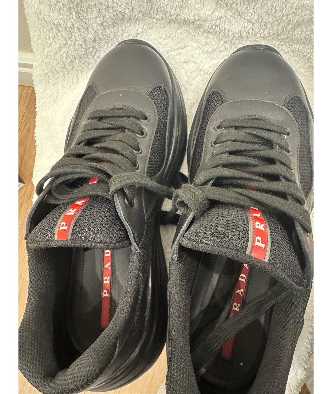 PRADA Черные кожаные низкие кроссовки / кеды, фото 3