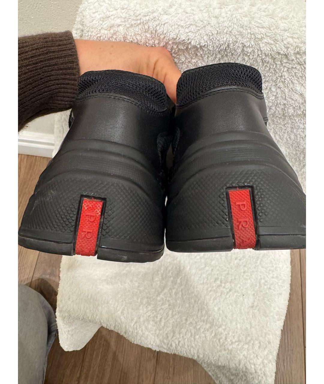 PRADA Черные кожаные низкие кроссовки / кеды, фото 4