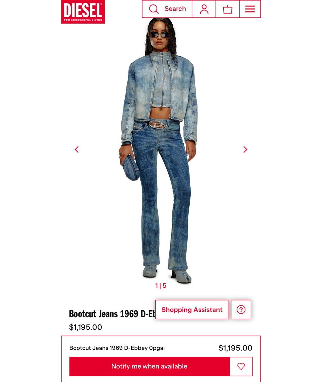 DIESEL Синие хлопко-эластановые джинсы клеш, фото 2