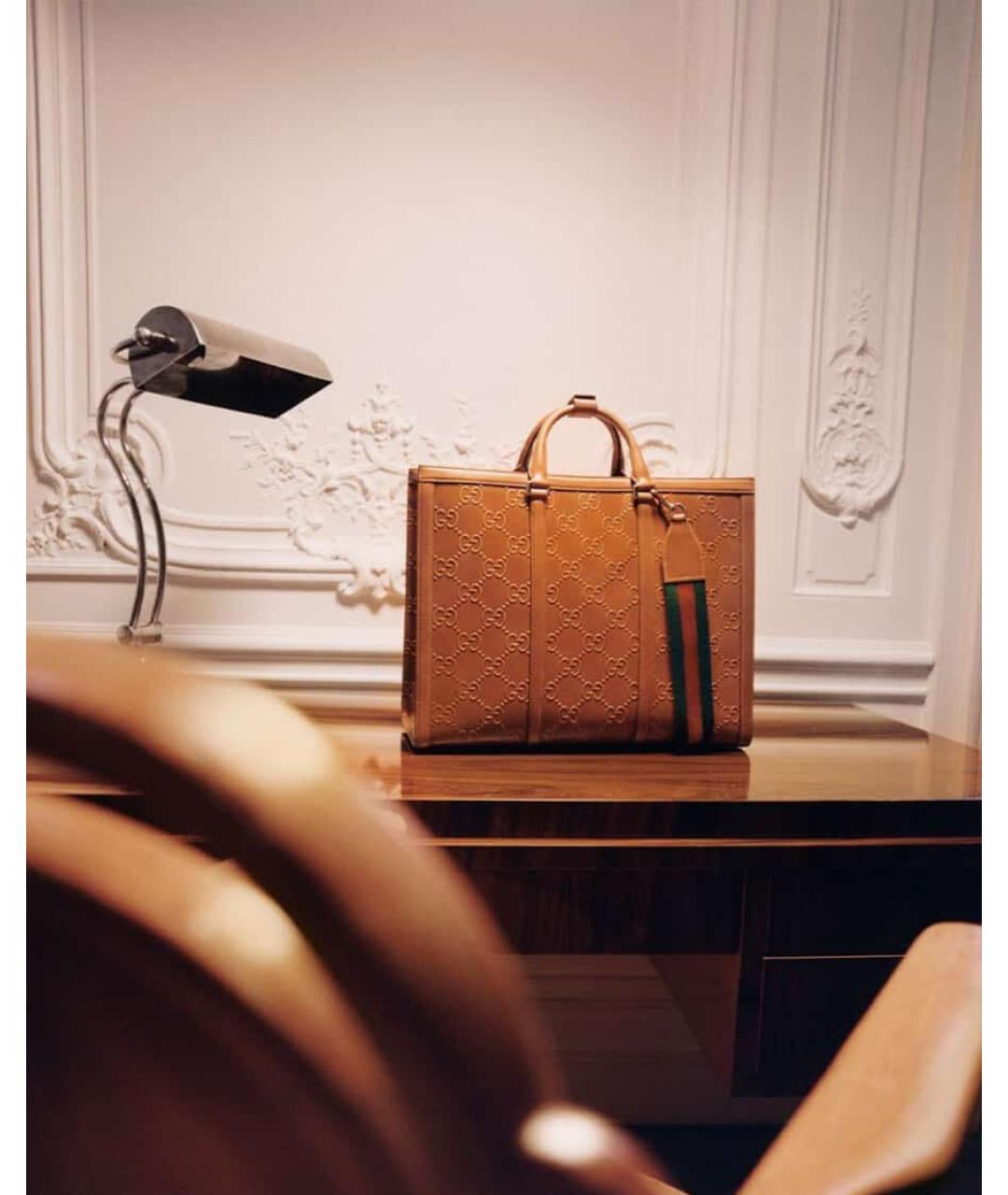 GUCCI Коричневая кожаная сумка тоут, фото 8