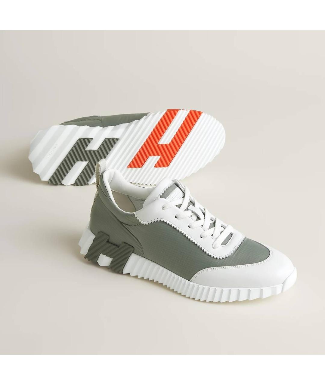 HERMES Серые кожаные низкие кроссовки / кеды, фото 7