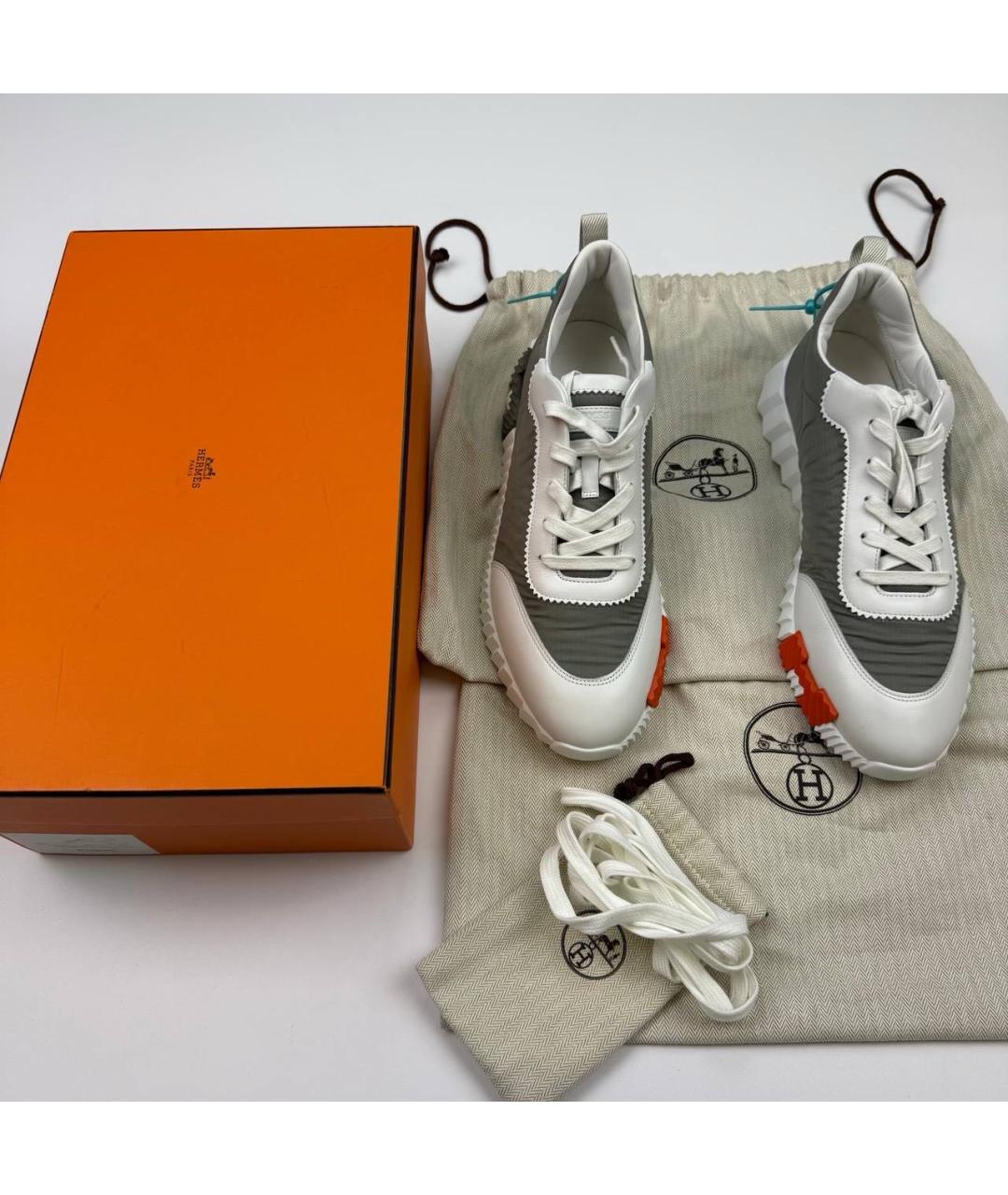 HERMES Серые кожаные низкие кроссовки / кеды, фото 6