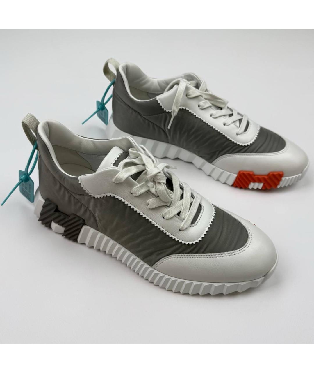 HERMES Серые кожаные низкие кроссовки / кеды, фото 2