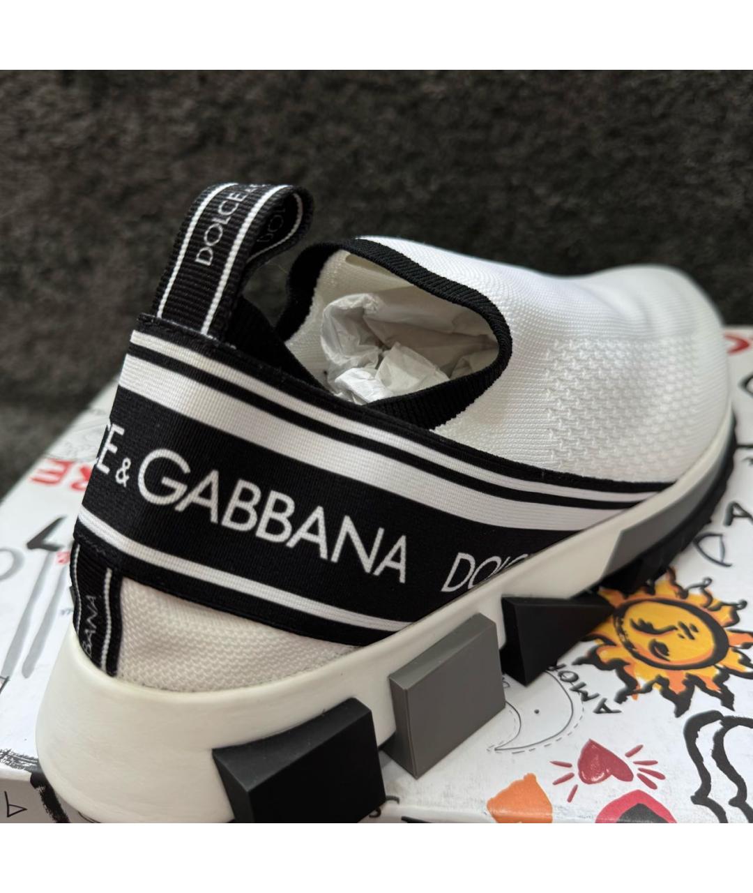 DOLCE&GABBANA Белые текстильные низкие кроссовки / кеды, фото 6