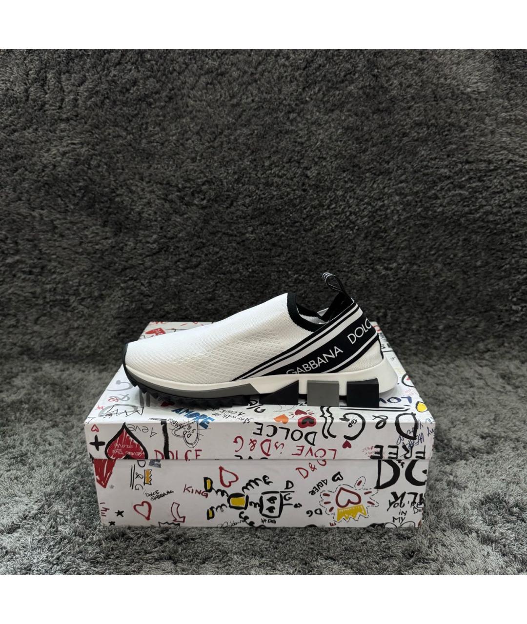 DOLCE&GABBANA Белые текстильные низкие кроссовки / кеды, фото 3