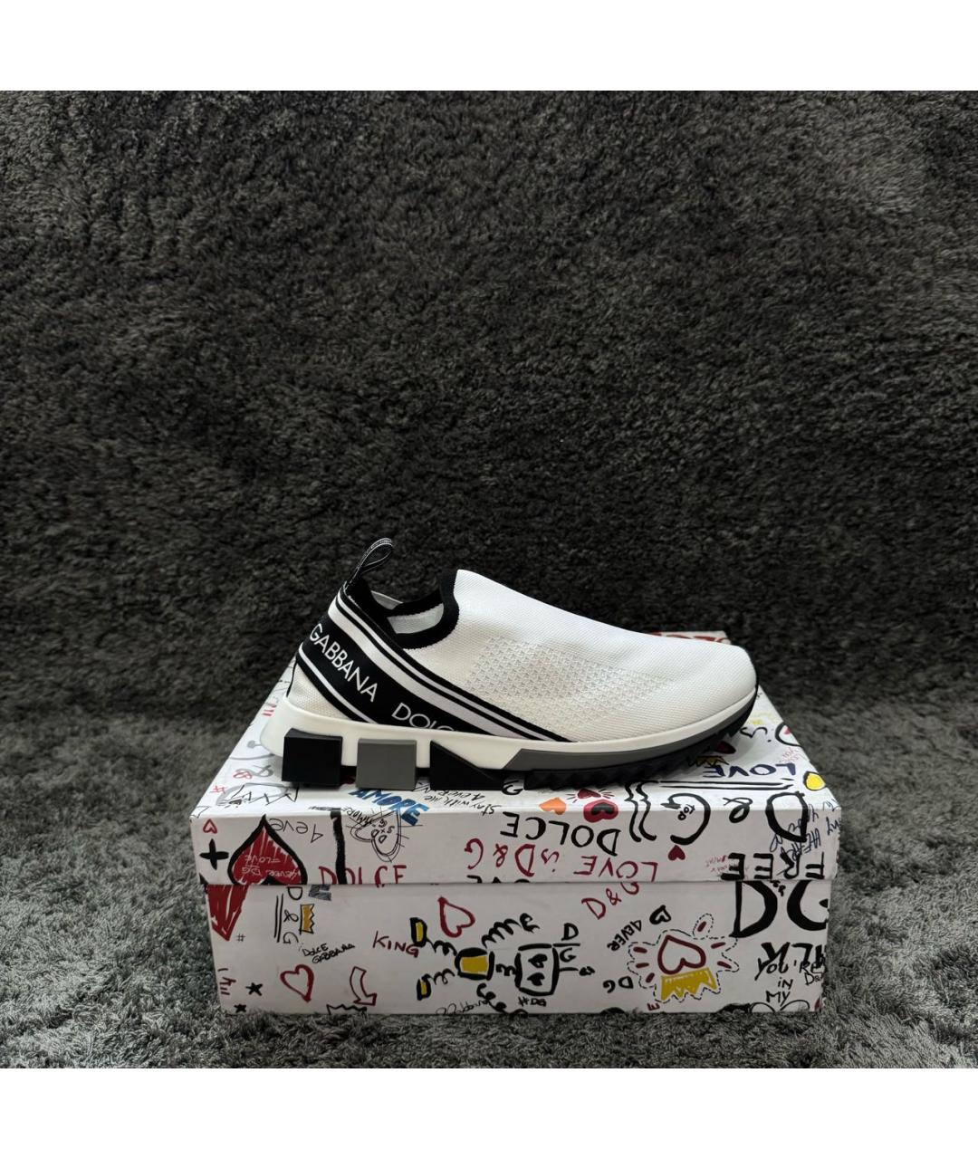 DOLCE&GABBANA Белые текстильные низкие кроссовки / кеды, фото 9