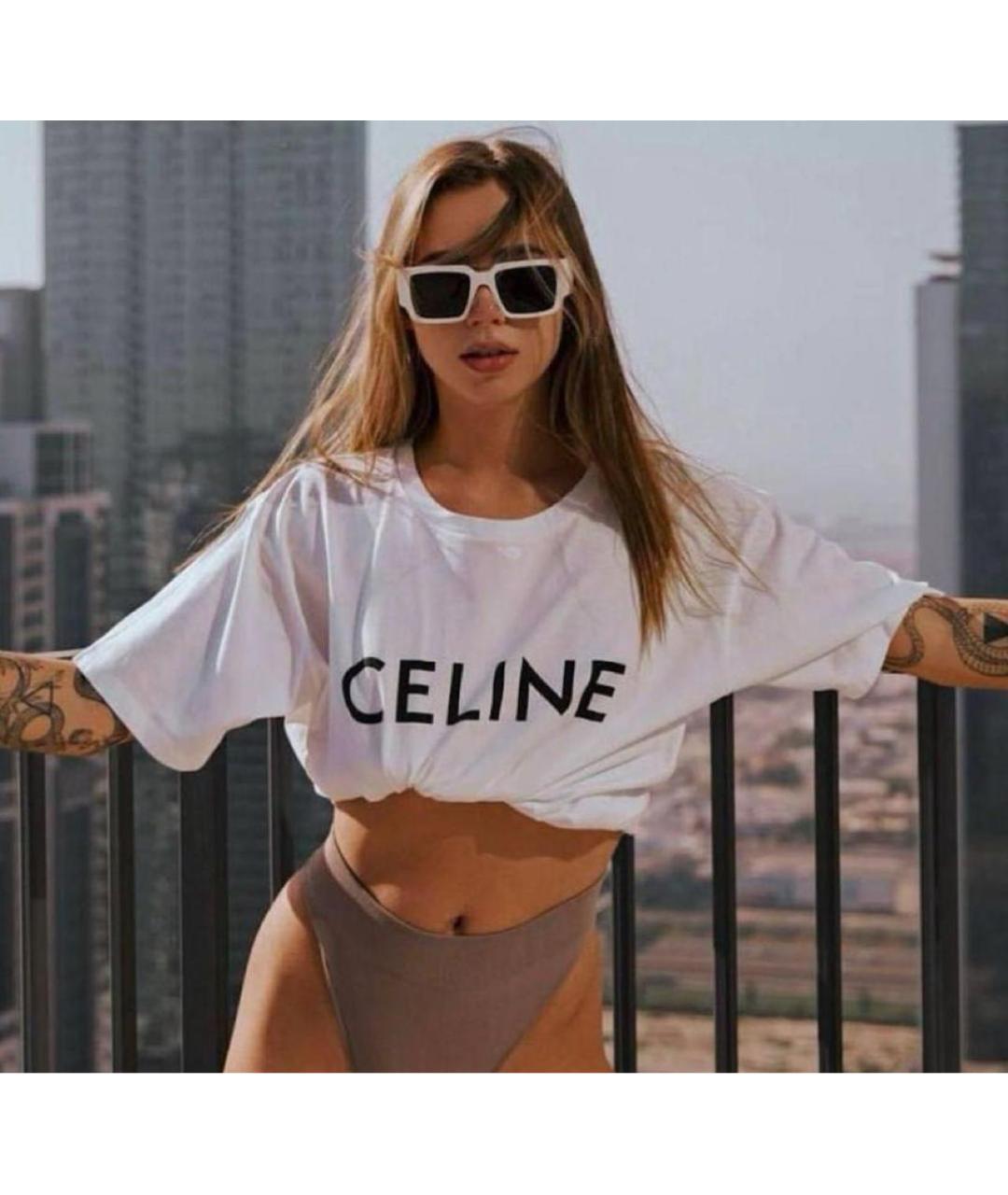 CELINE Белая хлопковая футболка, фото 2