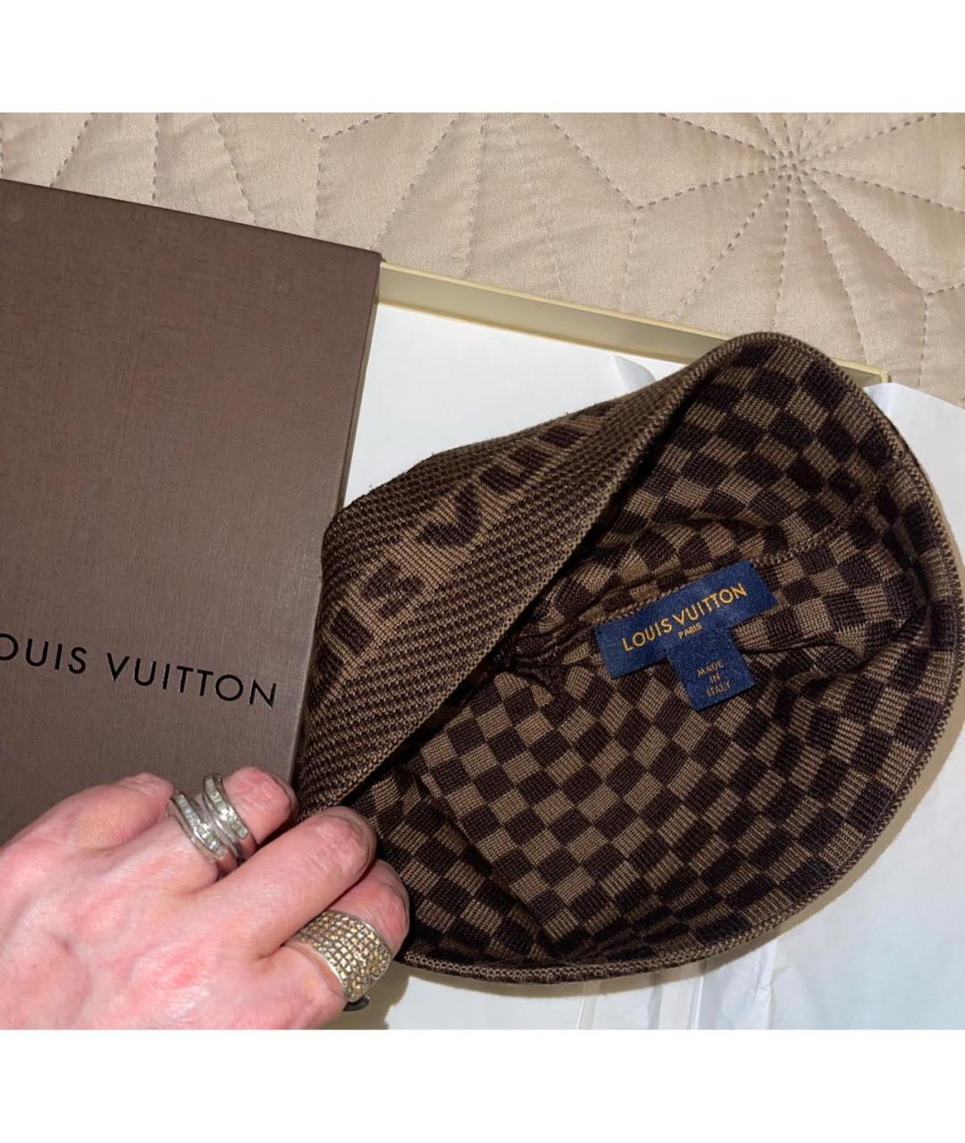 LOUIS VUITTON Коричневая шерстяная шапка, фото 3