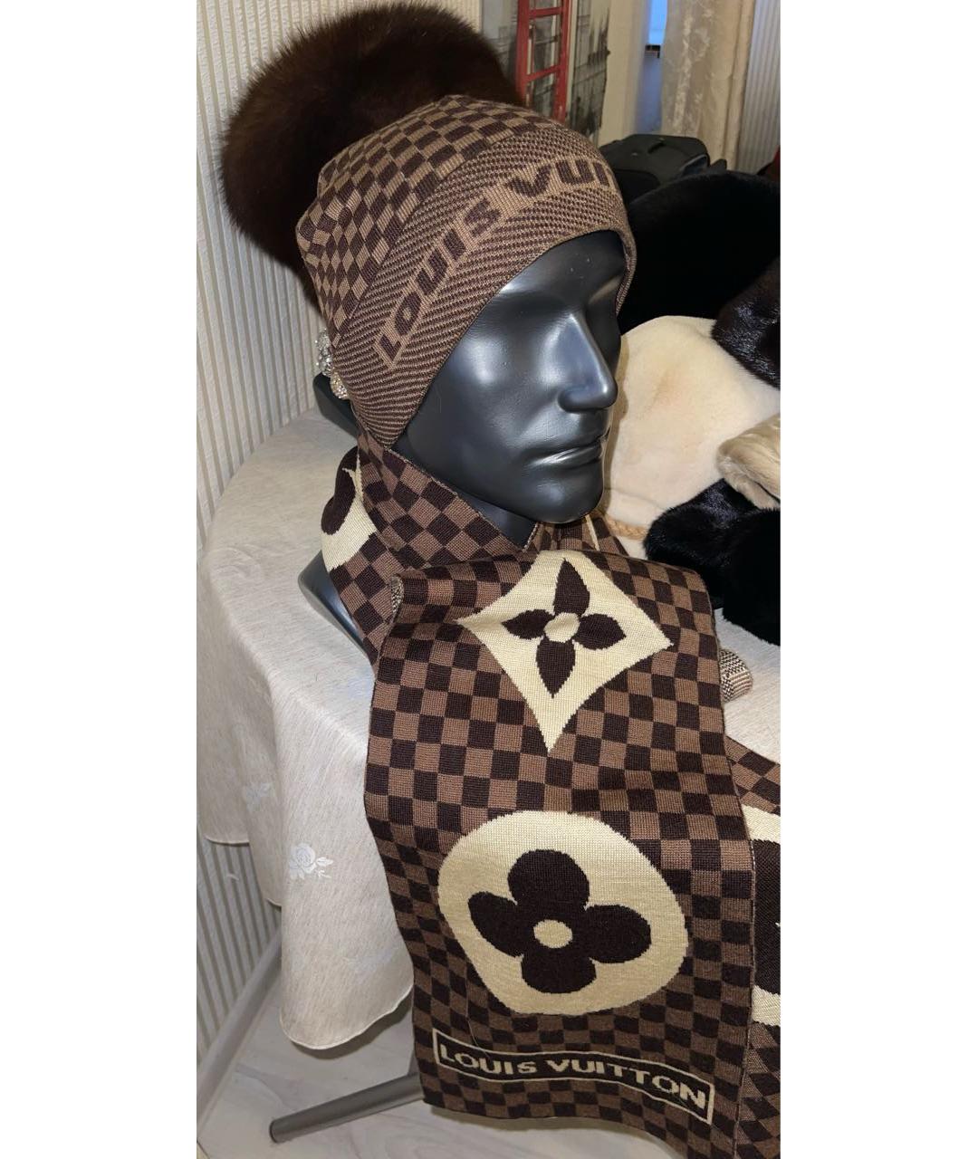 LOUIS VUITTON Коричневая шерстяная шапка, фото 6