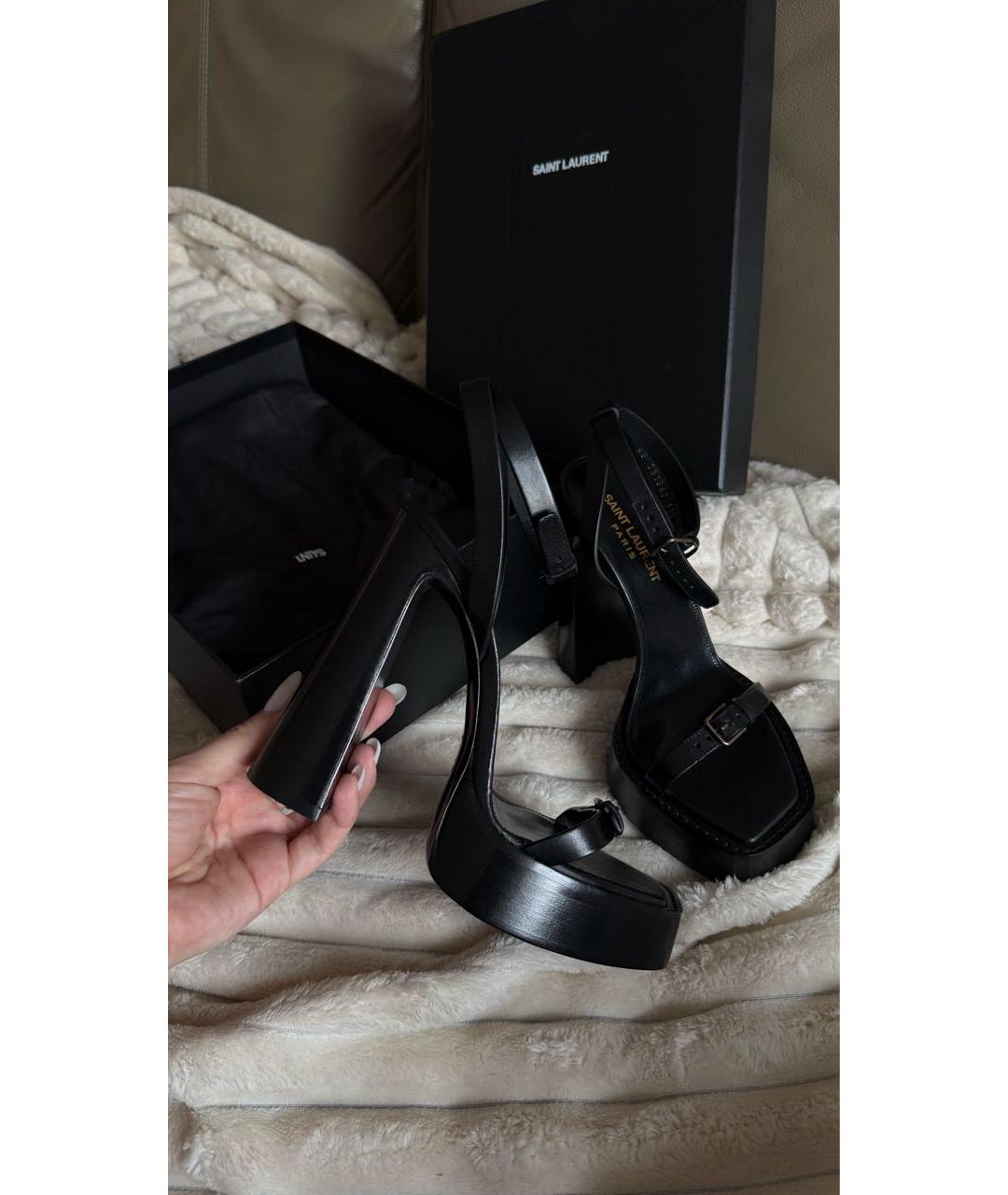 SAINT LAURENT Черные кожаные босоножки, фото 8