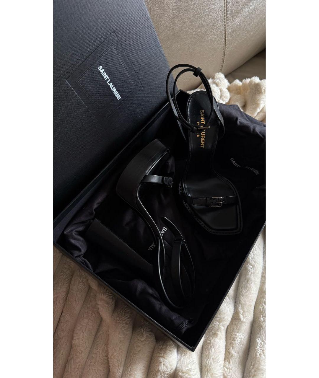 SAINT LAURENT Черные кожаные босоножки, фото 5