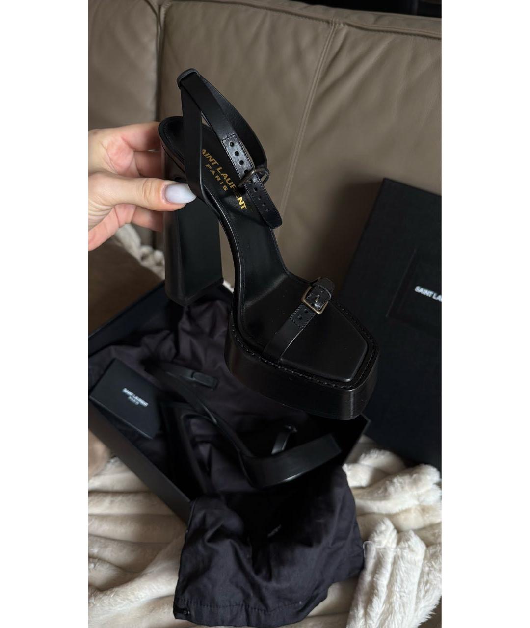 SAINT LAURENT Черные кожаные босоножки, фото 6