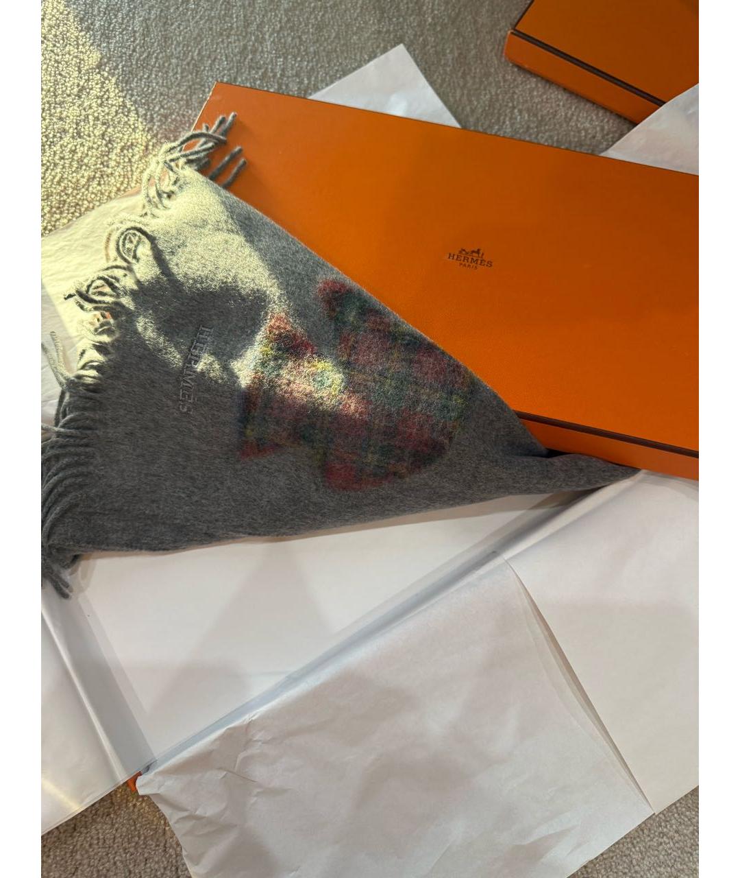 HERMES Серый шерстяной шарф, фото 3