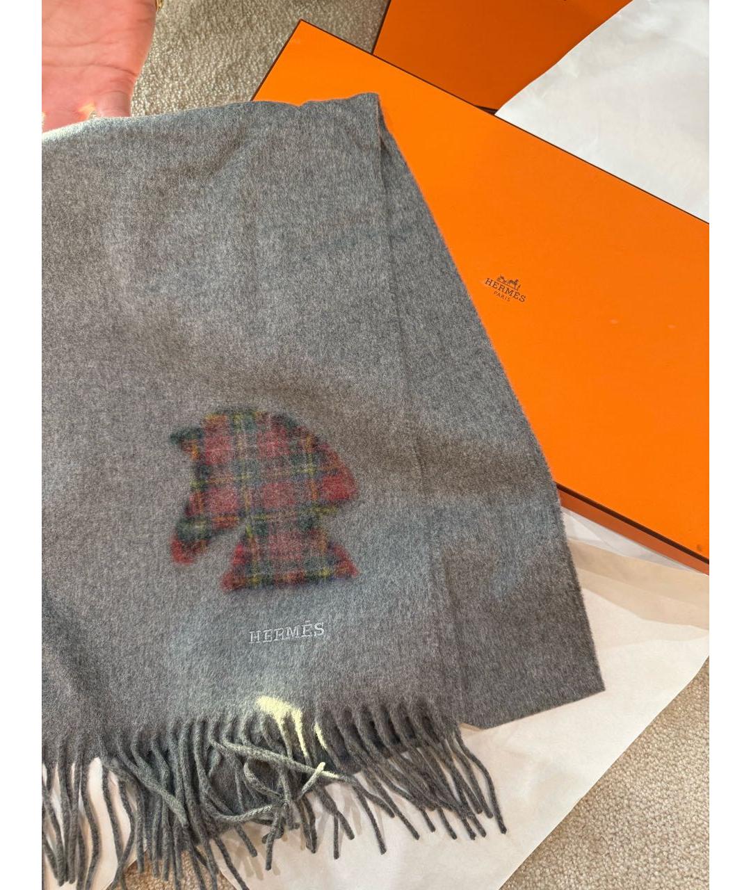 HERMES Серый шерстяной шарф, фото 2