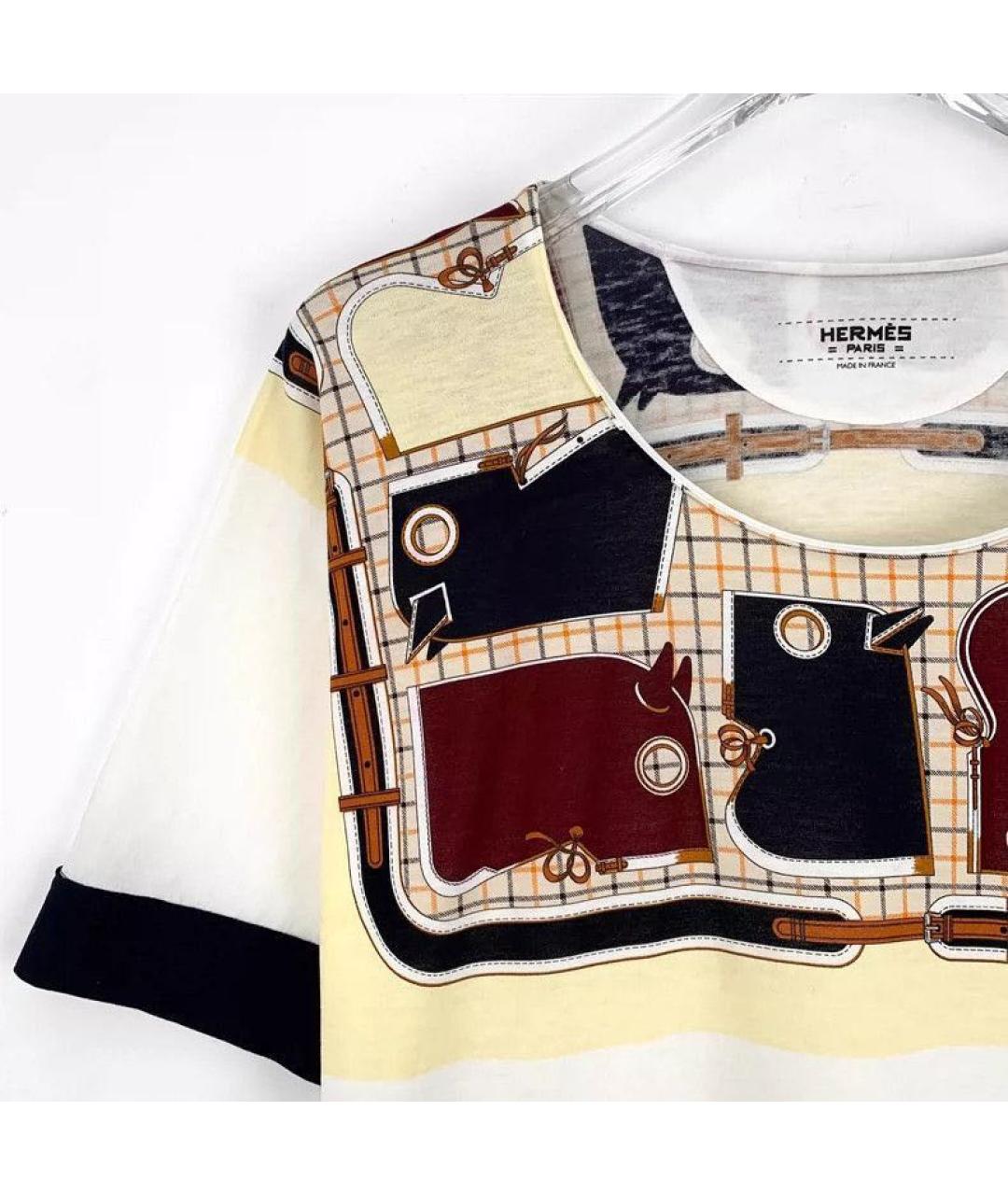 HERMES Бежевая хлопковая футболка, фото 3