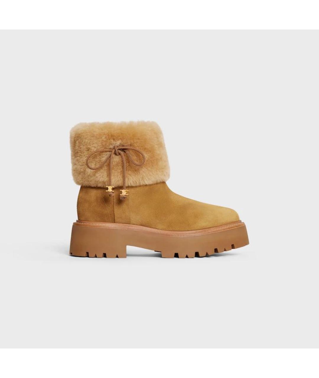 CELINE Горчичные кожаные ботильоны, фото 5