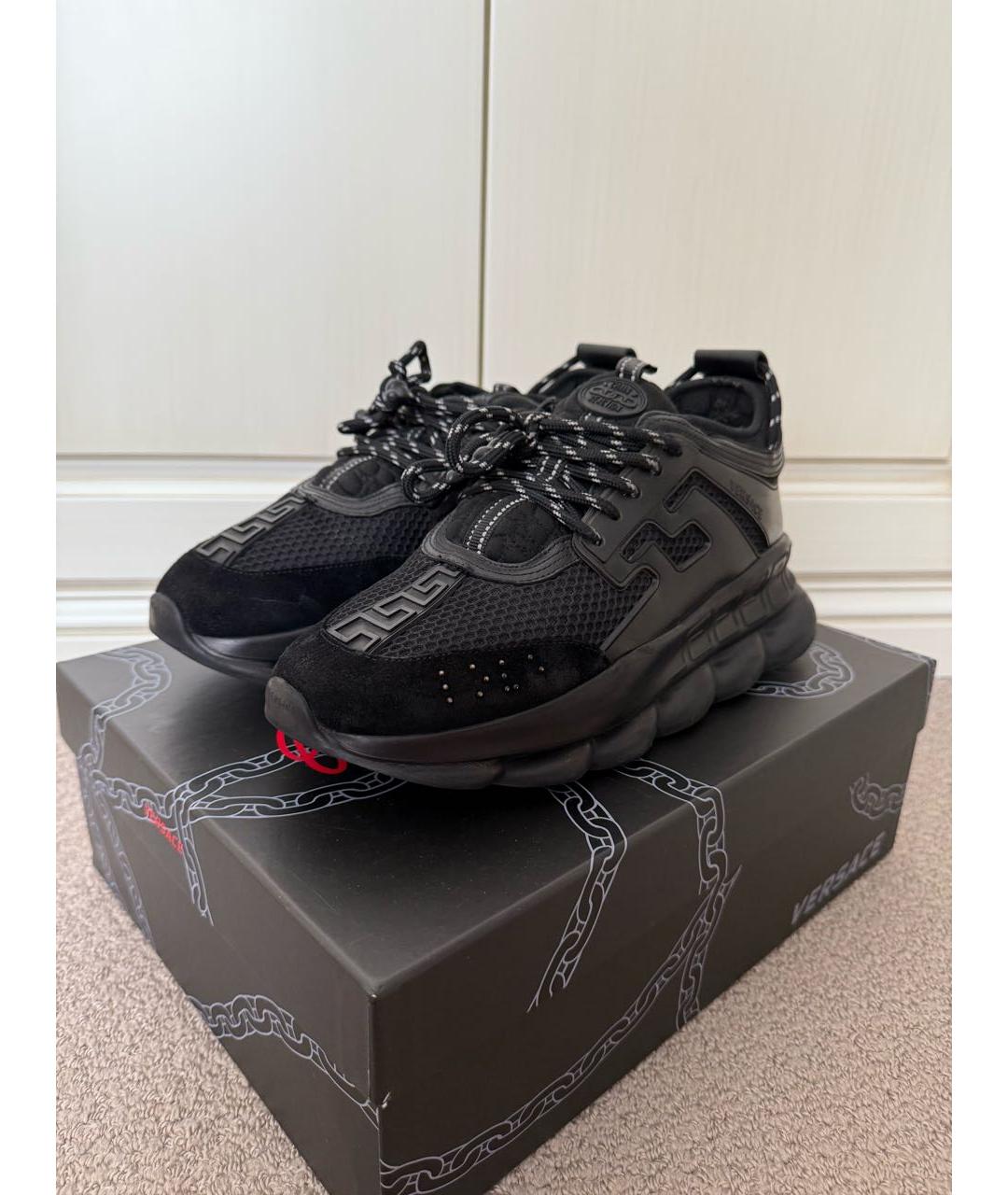 VERSACE Черные текстильные низкие кроссовки / кеды, фото 2