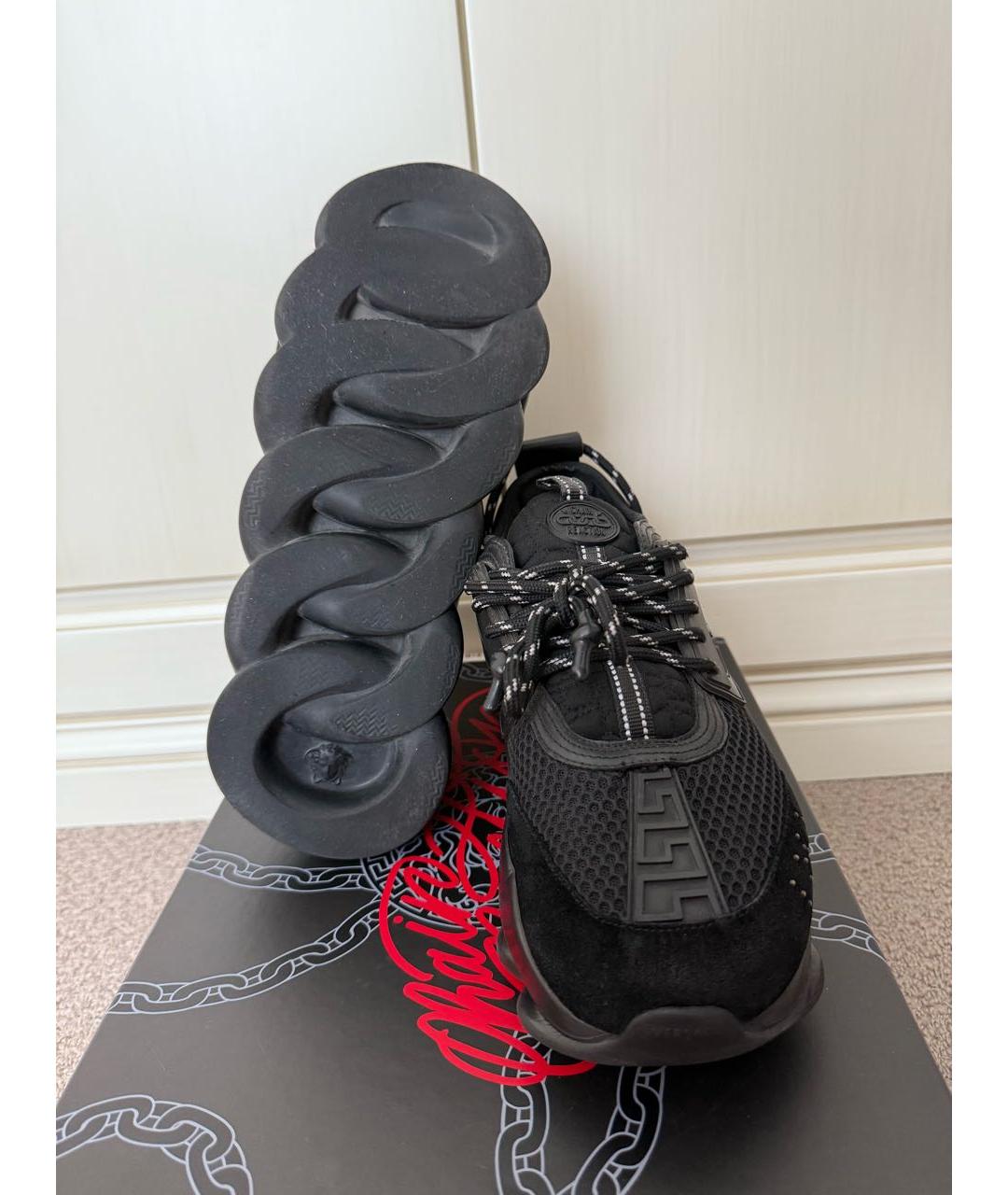 VERSACE Черные текстильные низкие кроссовки / кеды, фото 5
