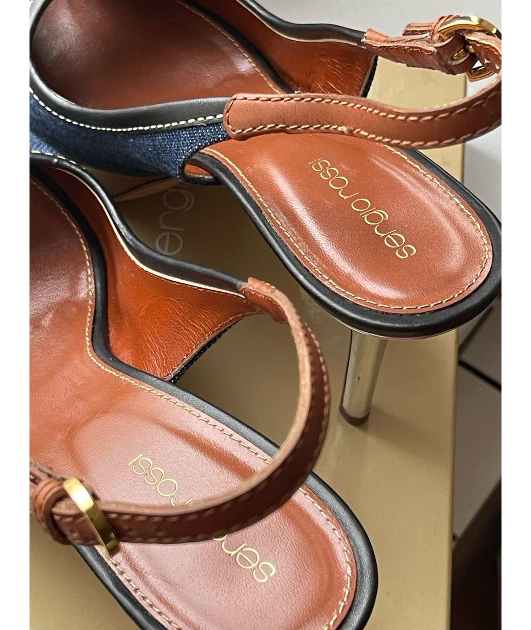 SERGIO ROSSI Темно-синие текстильные босоножки, фото 8