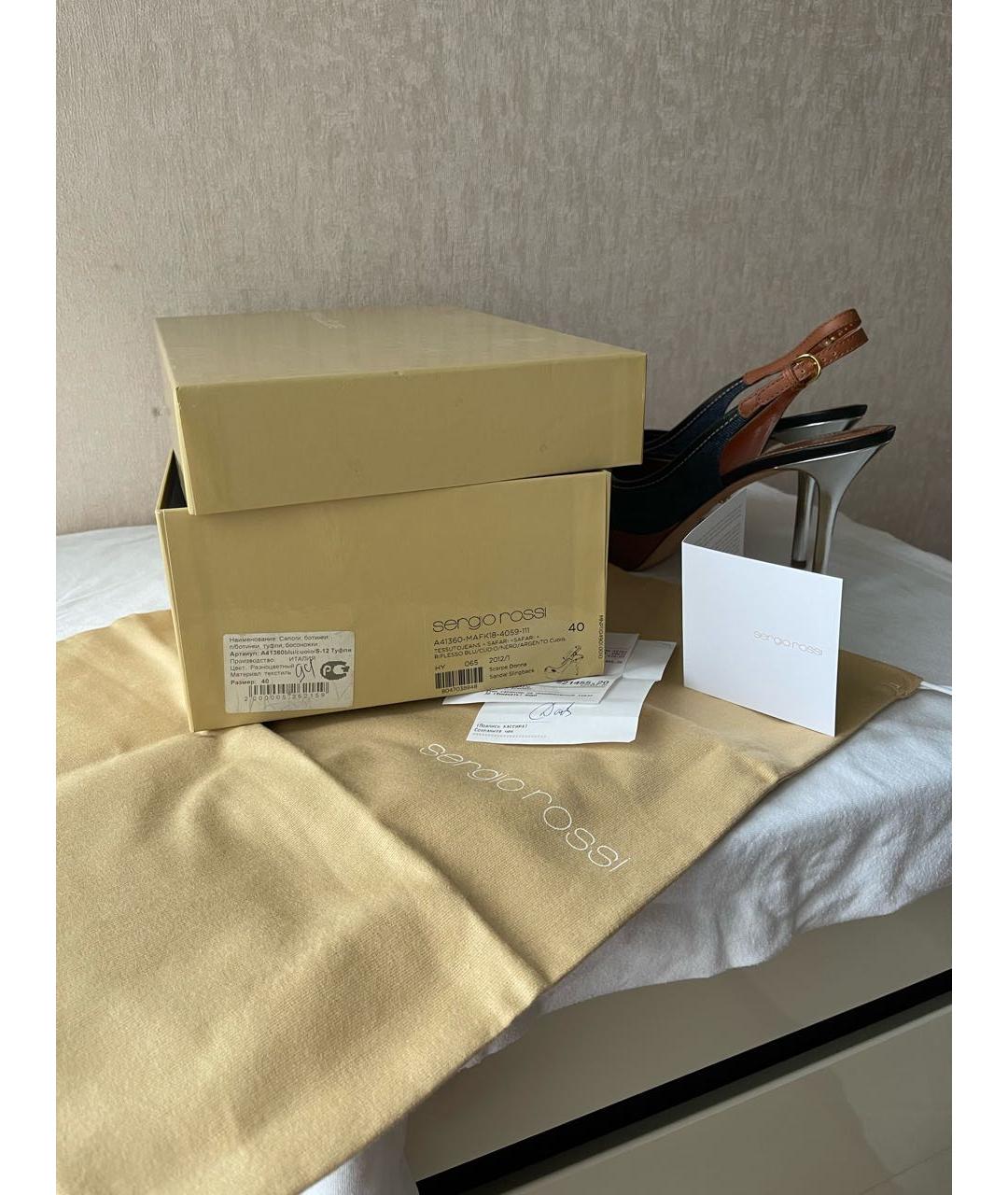 SERGIO ROSSI Темно-синие текстильные босоножки, фото 6