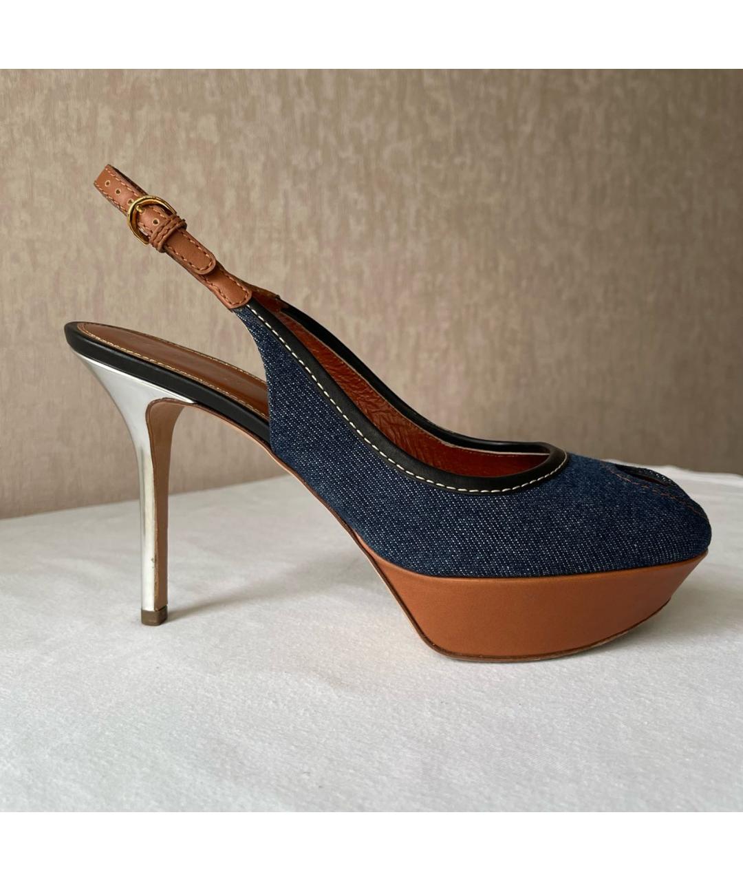 SERGIO ROSSI Темно-синие текстильные босоножки, фото 5