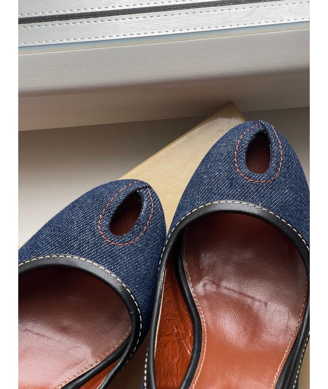 SERGIO ROSSI Темно-синие текстильные босоножки, фото 7