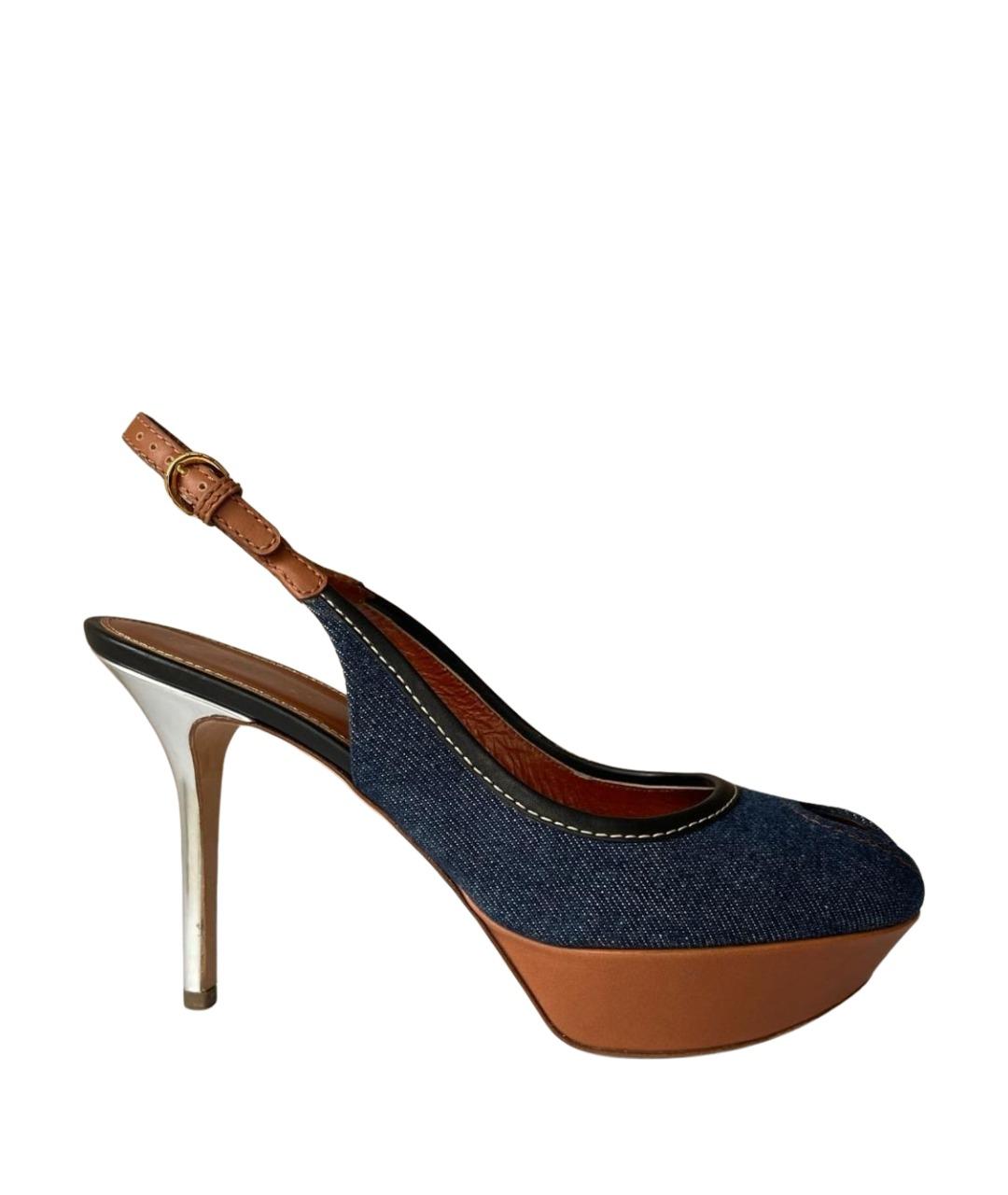 SERGIO ROSSI Темно-синие текстильные босоножки, фото 1