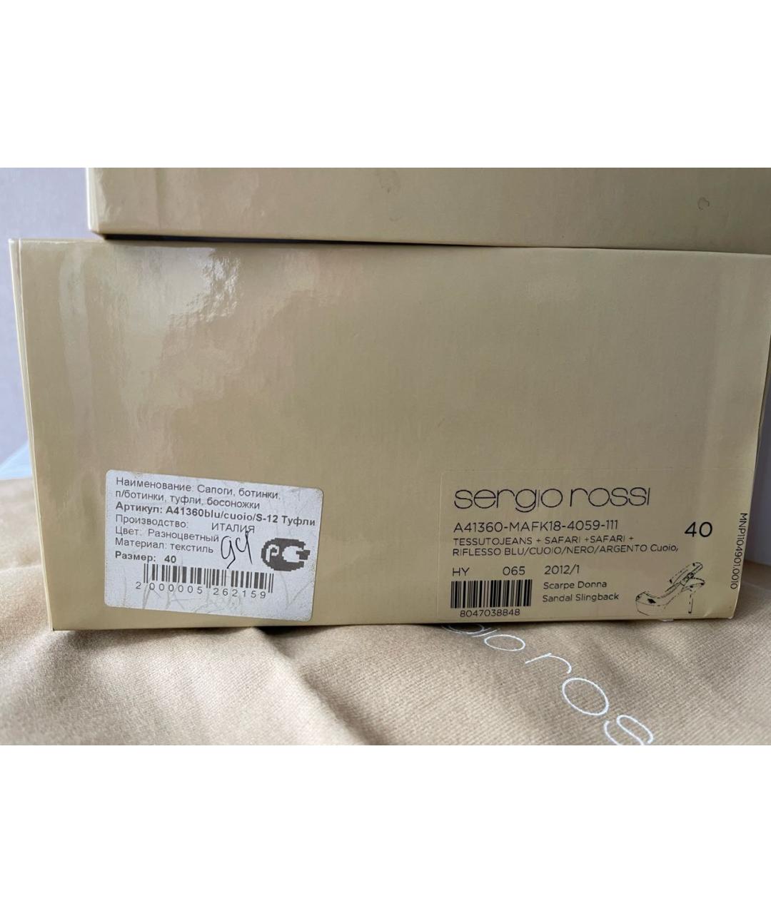 SERGIO ROSSI Темно-синие текстильные босоножки, фото 9