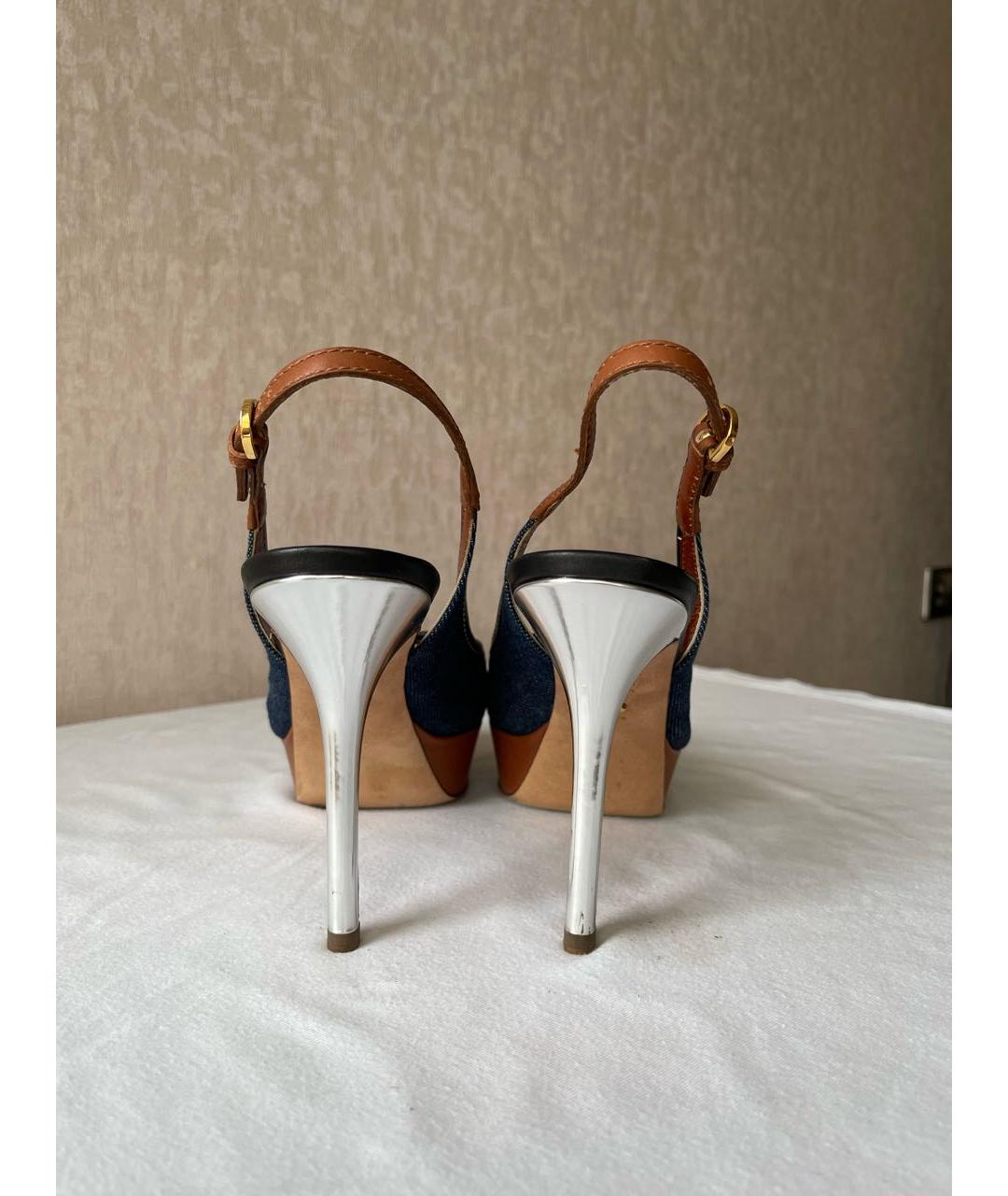 SERGIO ROSSI Темно-синие текстильные босоножки, фото 4